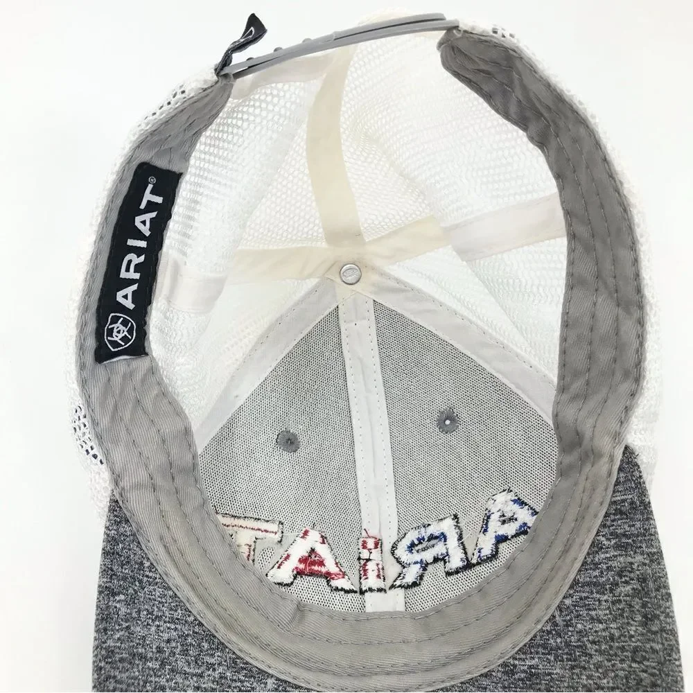 Ariat Gray White Patriotic Americana Flag Stars and Stripes Patch Trucker Cap